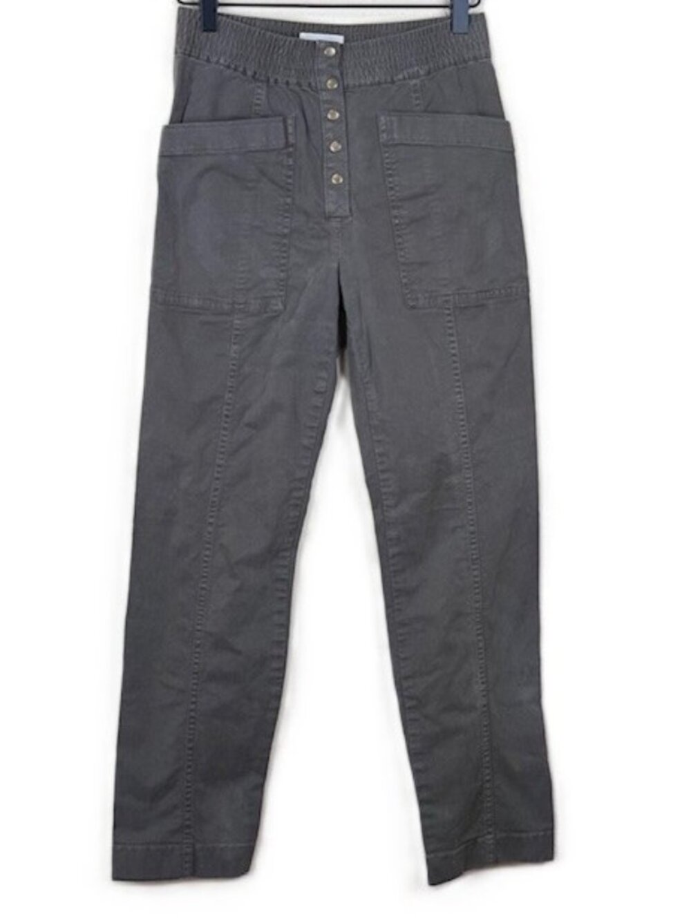 Lou & Grey Twill Pants Womens S Olive Green Snap Front Utility Pockets Stretch